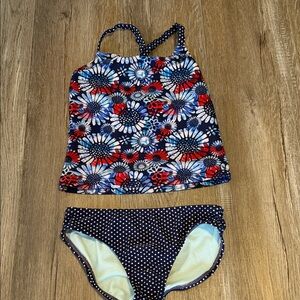 wonder nation Navy Floral & Red Girls Tankini Swim Set